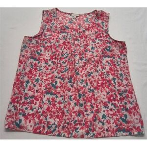 Talbots women's pink floral print top PM sleeveless pleated round neck summer